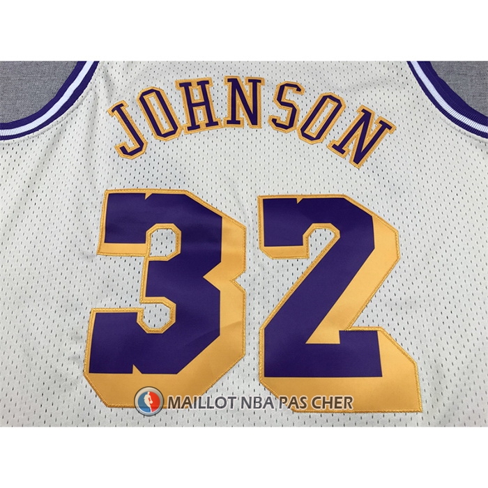 Maillot Los Angeles Lakers Magic Johnson NO 32 Mitchell & Ness Chainstitch Creme